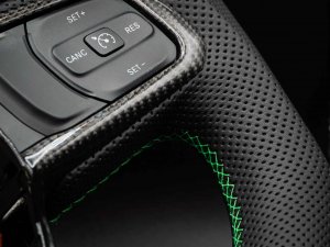 Jeep Wrangler JL Custom Steering Wheel - Carbon Fiber - F1 Style - Flat Bottom - Alcantara/ Green Stitch